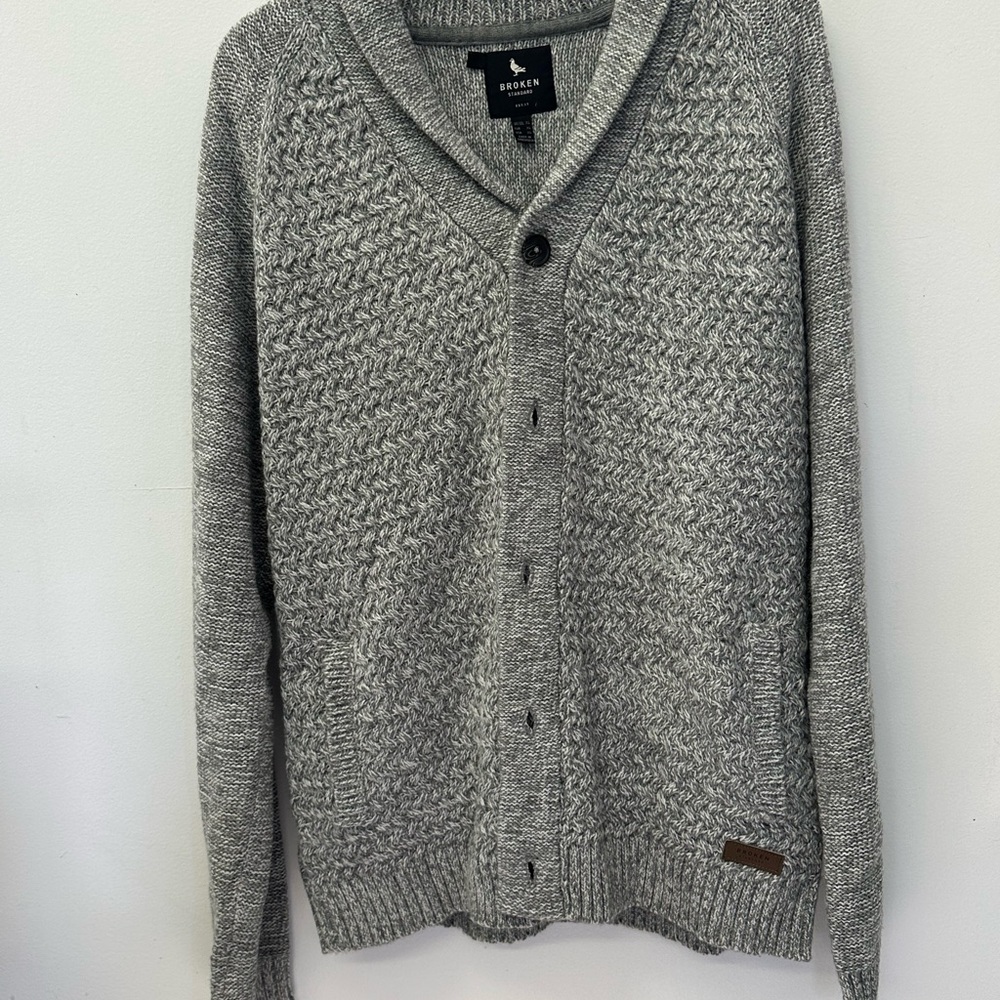 Broken Standard Gray Cardigan Sweater for Men